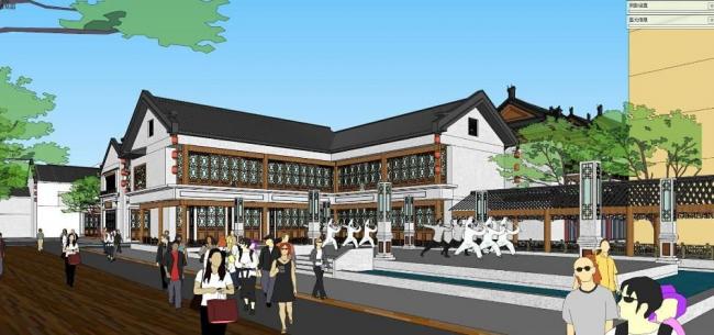 Sketchup商业模型|多层酒文化商业街，中式风格