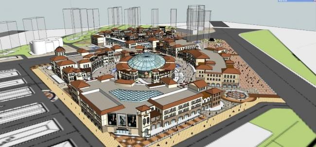 Sketchup商业模型|多层商业街，豪德敦化，西班牙风格，地中海，古典风格