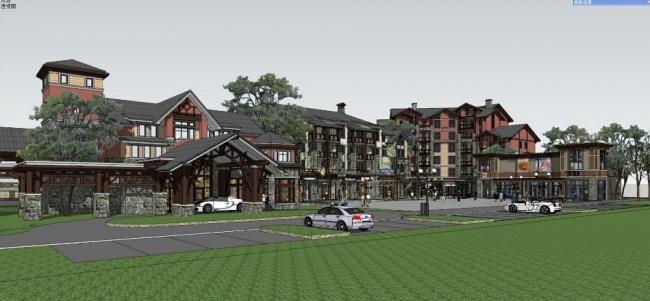 Sketchup商业模型|多层住宅，底层商业街，英式古典风格，北欧风情