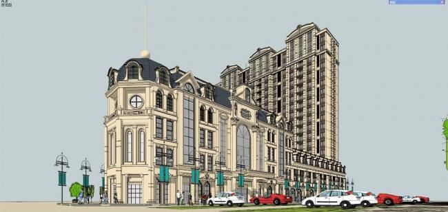Sketchup住宅模型|高层住宅，底层商业，法式古典风格，商住一体，居住建筑