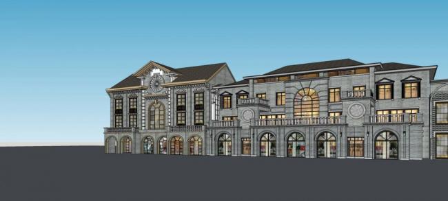 Sketchup商业模型|多层商业街，民国风格