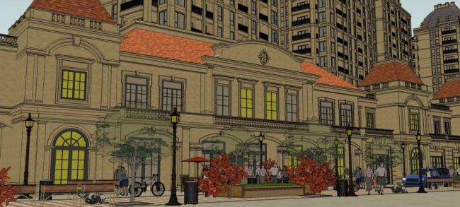 Sketchup商业模型|法式商业街，高层住宅楼，古典风格