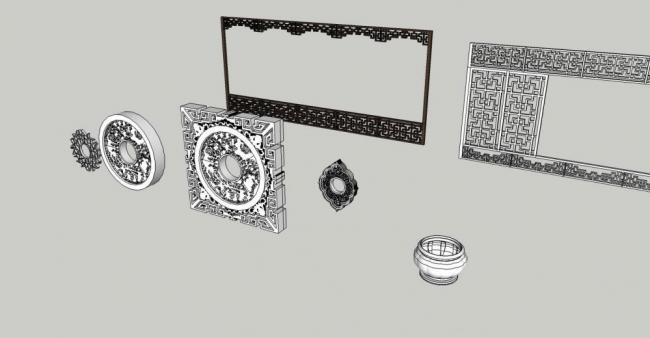 Sketchup素材模型|建筑构件，窗花，中式风格