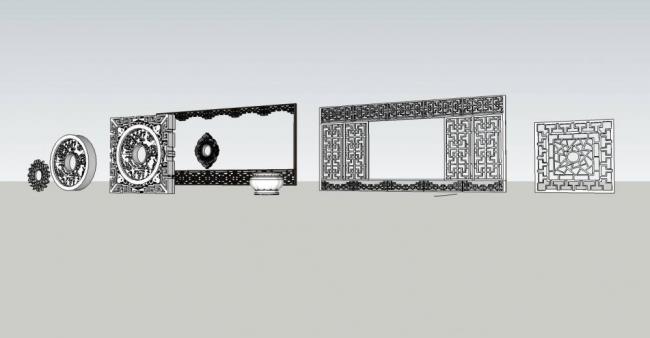 Sketchup素材模型|建筑构件，窗花，中式风格