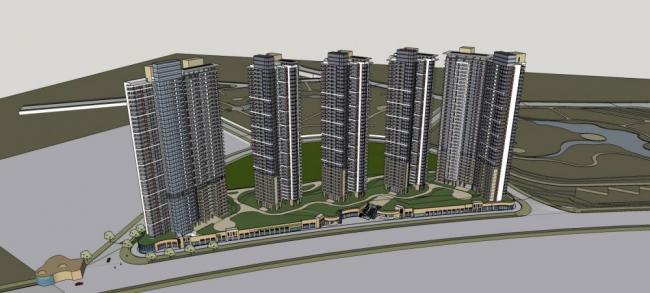 Sketchup住宅模型|高层商业住宅小区，居住建筑，现代风格