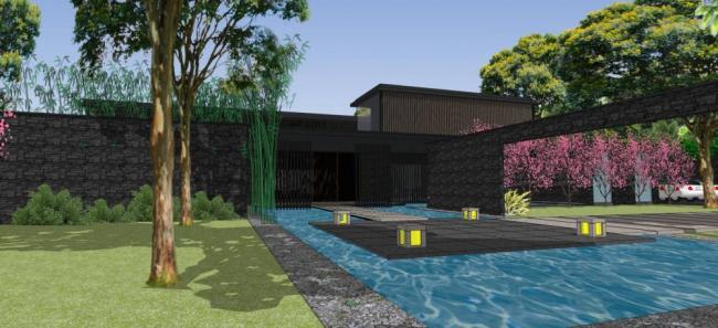 Sketchup景观模型|别墅带景观，新中式风格