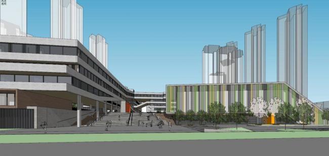 Sketchup学校模型|多层小学校园，教育建筑，现代风格