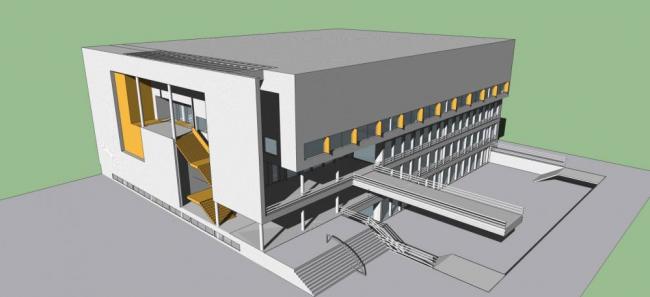 Sketchup学校模型|多层学校食堂，现代风格