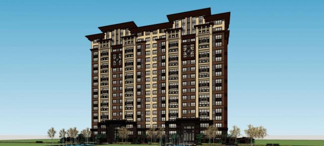 Sketchup住宅模型|小高层住宅公寓，中式风格，居住建筑