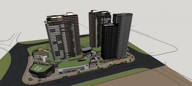 Sketchup住宅模型|高层住宅，底层商业，现代风格，居住建筑