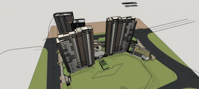 Sketchup住宅模型|高层住宅，底层商业，现代风格，居住建筑