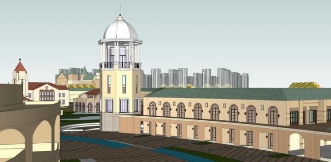 Sketchup商业模型|多层商业广场，步行街，欧式古典风格