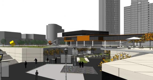 Sketchup商业模型|多层商业建筑，下沉式广场，现代风格