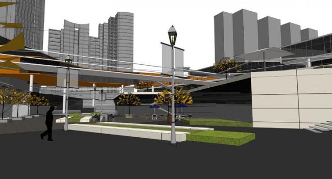 Sketchup商业模型|多层商业建筑，下沉式广场，现代风格