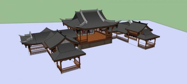 Sketchup古建筑模型|戏台，中式风格，古建