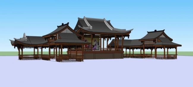 Sketchup古建筑模型|戏台，中式风格，古建