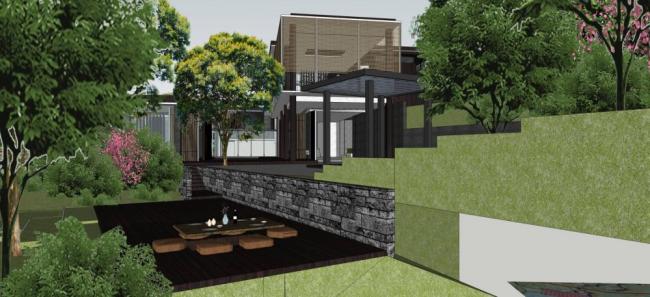 Sketchup景观模型|别墅带景观，新中式风格