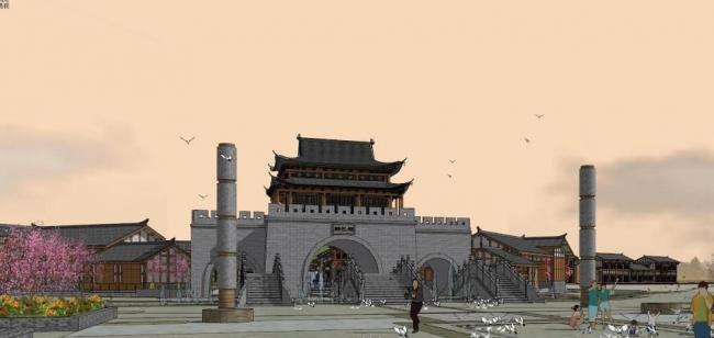 Sketchup商业模型|多层商业街，巴楚街，仿古建筑，中式风格