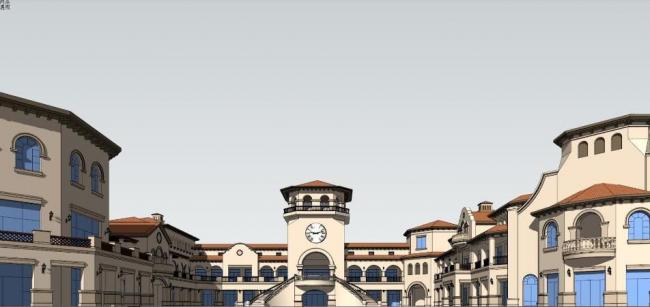 Sketchup商业模型|多层商业街，西班牙风格