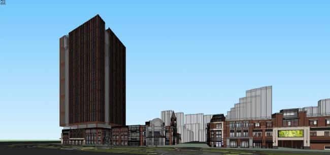 Sketchup商业模型|中海商业，褐石，多层高层混合，新古典风格