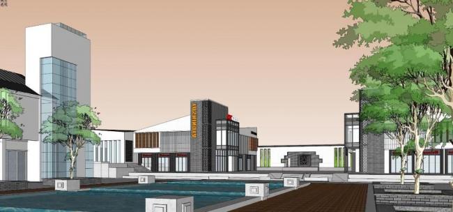 Sketchup商业模型|多层住宅小区，商业，新中式风格