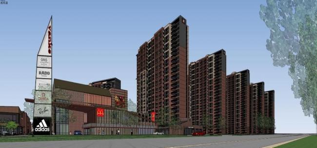 Sketchup住宅模型|上海闵行万科城，居住建筑，高层住宅，底层商业