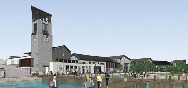 Sketchup商业模型|多层商业街，中式风格，景观