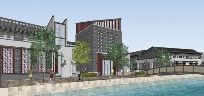 Sketchup商业模型|多层商业街，中式风格，景观