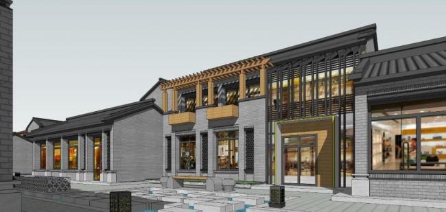 Sketchup商业模型|多层商业街，新中式风格