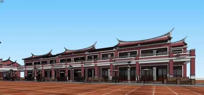 Sketchup商业模型|福建闽南风格，多层商业街，中式