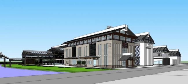 Sketchup文化模型|多层艺术家展览馆，文化建筑，中式风格