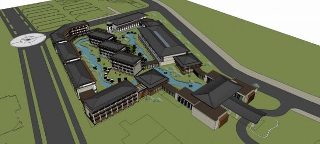 Sketchup酒店模型|张家界娄江酒店，多层酒店，中式风格