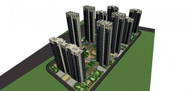 Sketchup住宅模型|高层住宅小区，现代风格，居住建筑