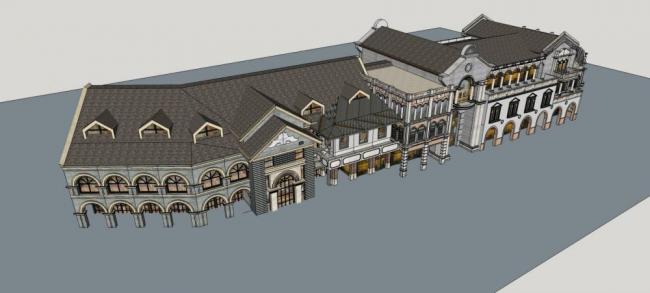Sketchup商业模型|多层商业街，民国风格，中式风格