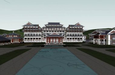 Sketchup酒店模型|信宜莲花山庄，多层酒店会所，中式风格-BIM建筑网