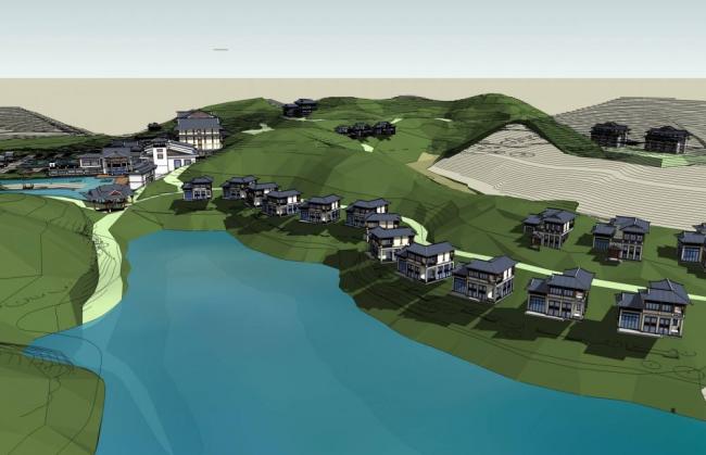 Sketchup酒店模型|信宜莲花山庄，多层酒店会所，中式风格