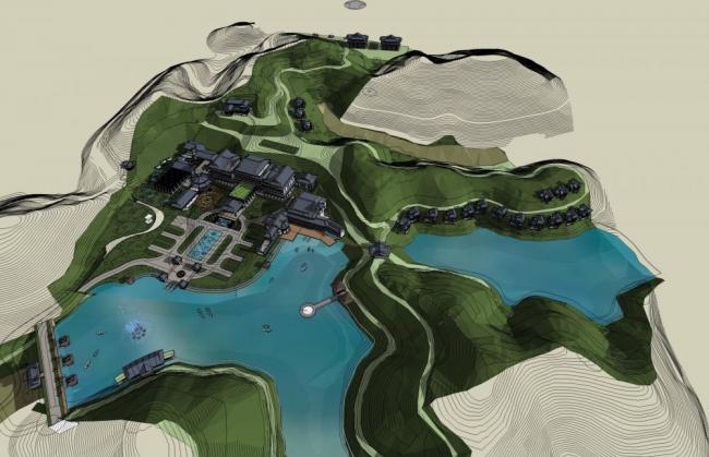 Sketchup酒店模型|信宜莲花山庄，多层酒店会所，中式风格