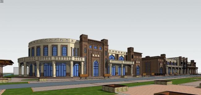Sketchup商业模型|新疆民俗，多层商业街，伊斯兰风格