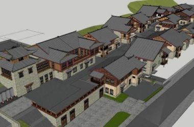 Sketchup商业模型|多层商业街，藏羌风格，中式风格-BIM建筑网