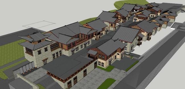 Sketchup商业模型|多层商业街，藏羌风格，中式风格