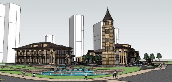 Sketchup商业模型|欧式古典风格，多层商业建筑