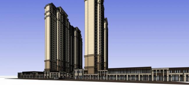Sketchup住宅模型|太湖官邸，居住建筑，高层住宅，商业裙房，新古典风格