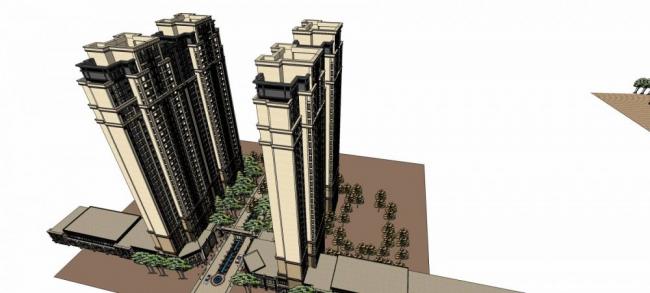 Sketchup住宅模型|太湖官邸，居住建筑，高层住宅，商业裙房，新古典风格