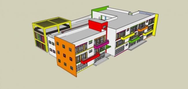 Sketchup学校模型|多层幼儿园，教育建筑，现代风格