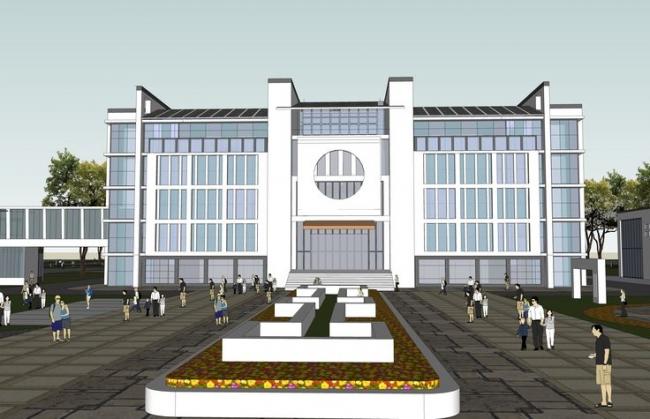 Sketchup学校模型|多层学校中学，教学楼，教育建筑，中式风格