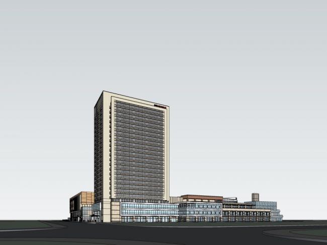 Sketchup综合体模型|多层高层混合，商业综合体，住宅，办公，现代风格