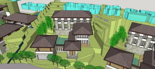 Sketchup酒店模型|唐风度假山庄，多层酒店，中式风格
