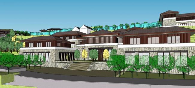 Sketchup酒店模型|唐风度假山庄，多层酒店，中式风格