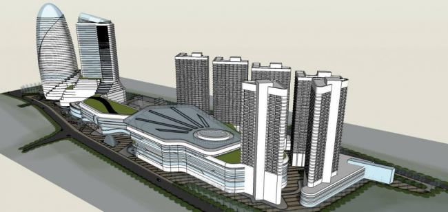 Sketchup综合体模型|超高层综合体规划，办公，酒店，商业金融区，现代风格