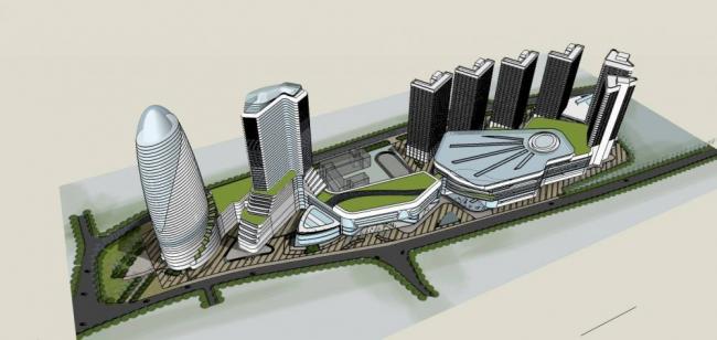 Sketchup综合体模型|超高层综合体规划，办公，酒店，商业金融区，现代风格